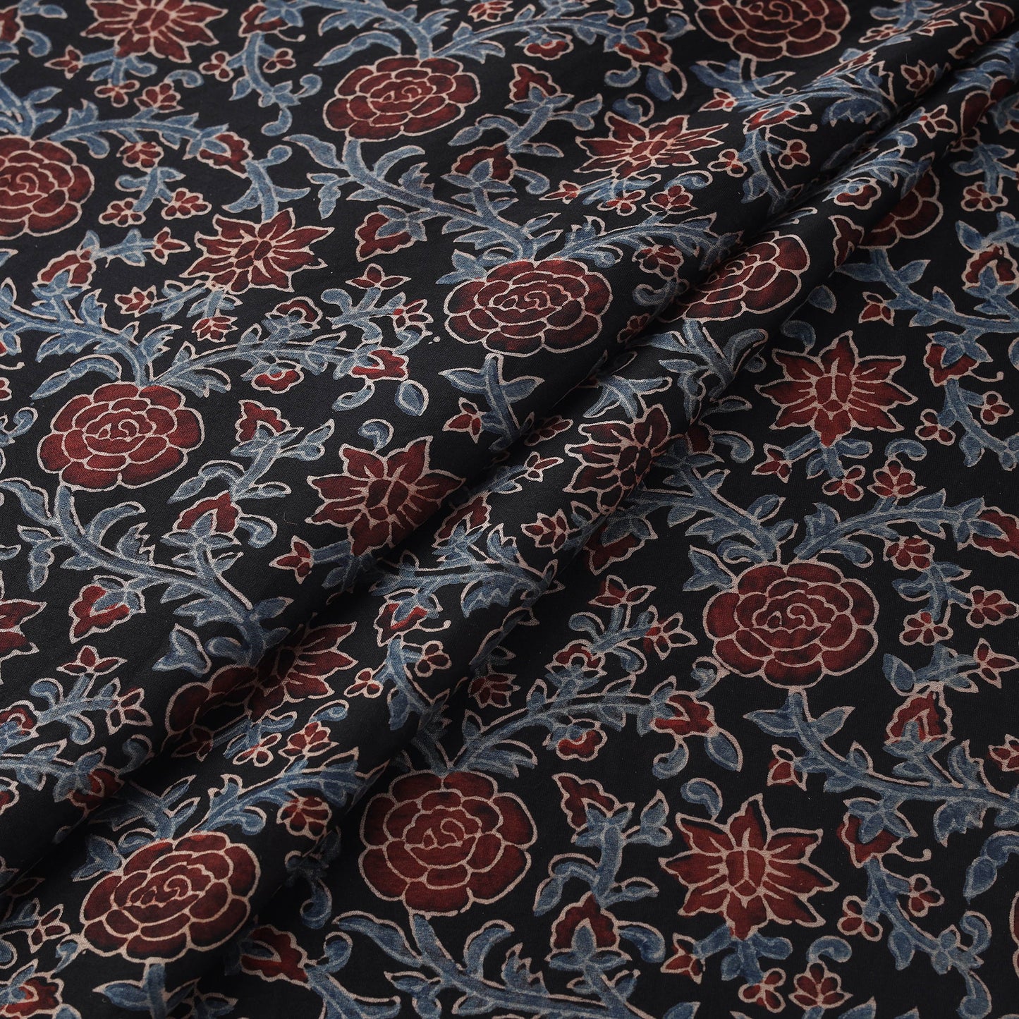 Natural dyed chanderi silk kutch hand block ajrakh print