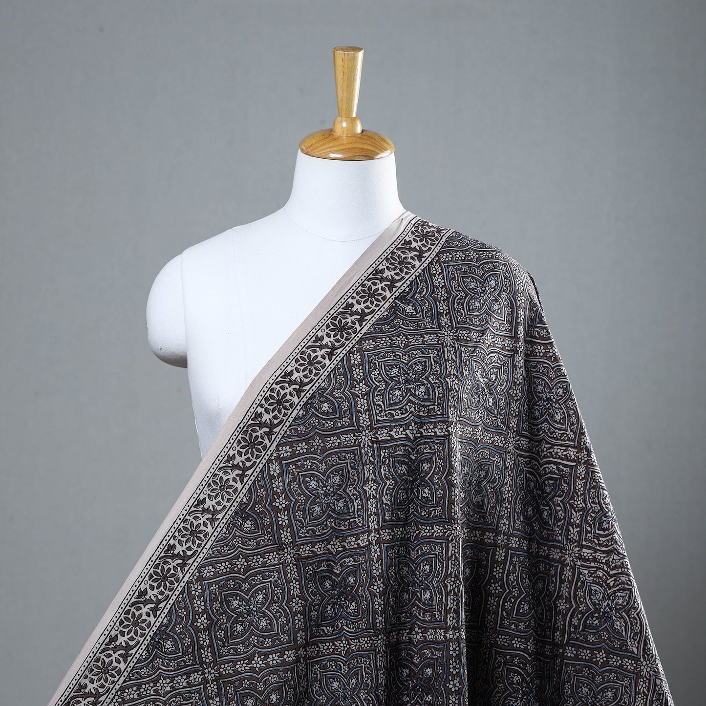  Natural Dyed Cotton Bagh Print Brown Fabric 