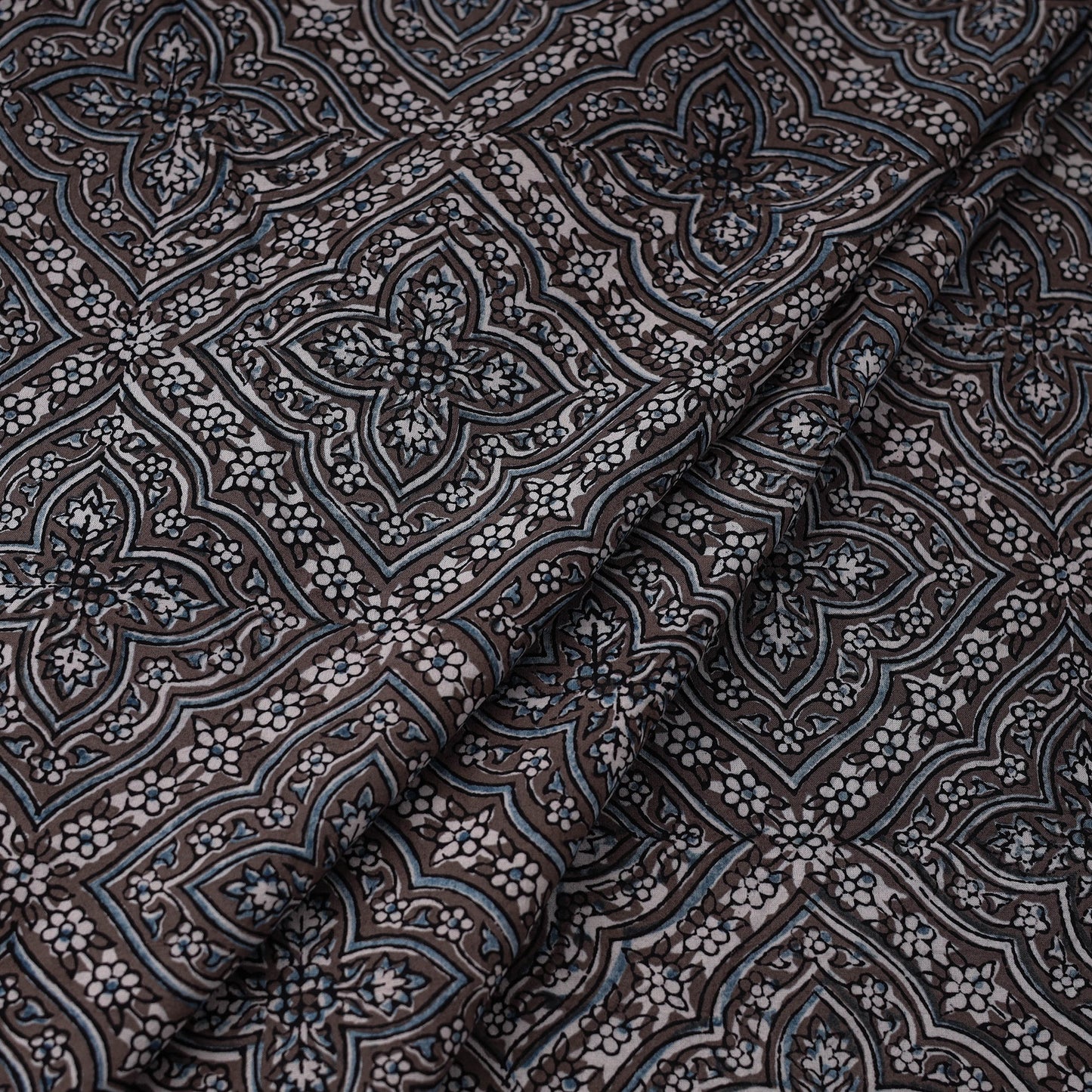  Natural Dyed Cotton Bagh Print Brown Fabric 