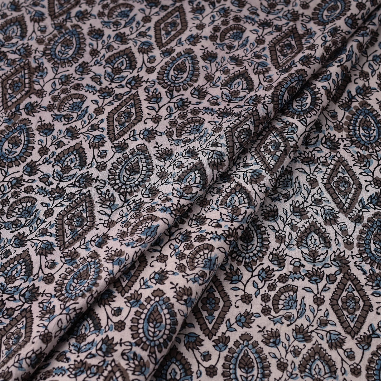 Brown Natural Dyed Cotton Bagh Print Fabric 