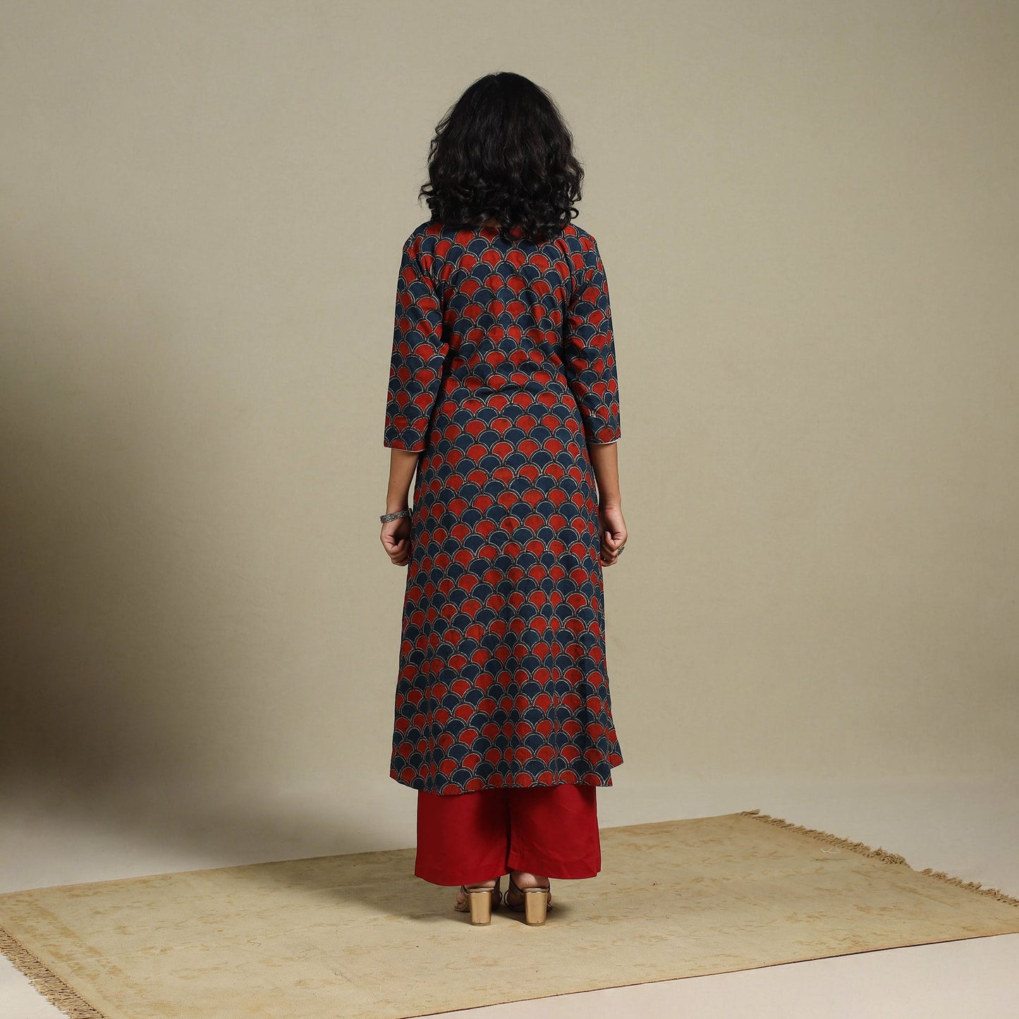 Natural dyed cotton a-line kurta 14 - s - handcrafted