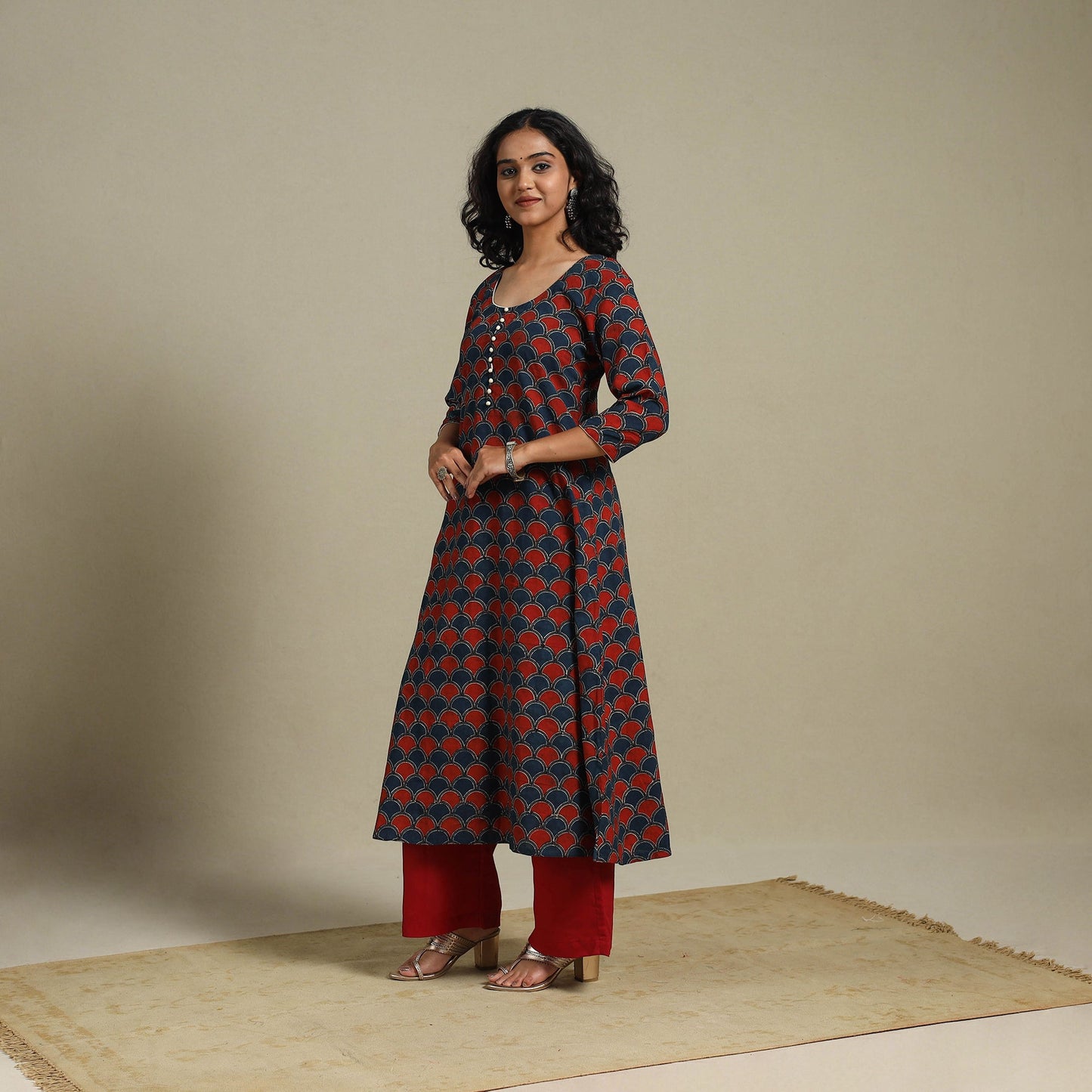 Natural dyed cotton a-line kurta 14 - s - handcrafted