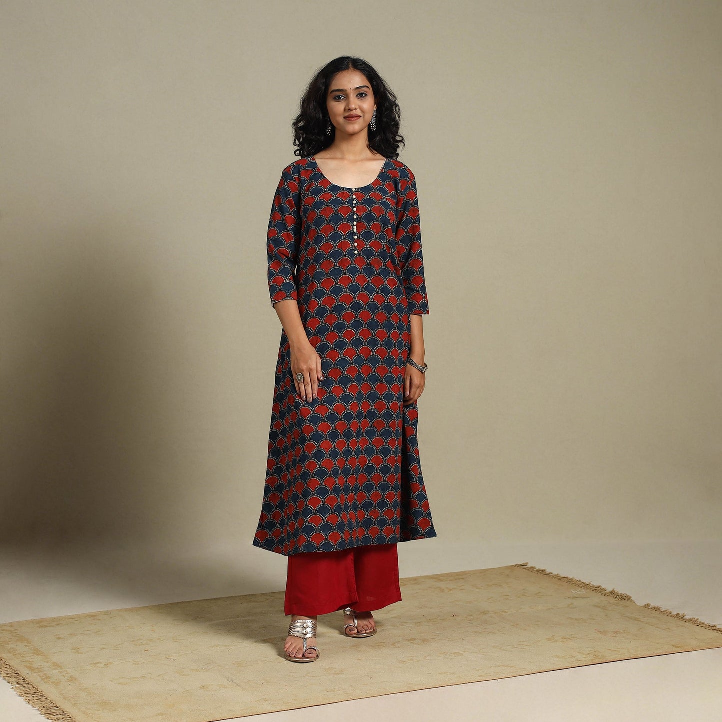 Natural dyed cotton a-line kurta 14 - s - handcrafted