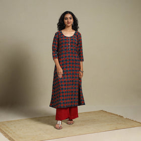 Natural dyed cotton a-line kurta 14 - s - handcrafted