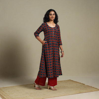 Natural dyed cotton a-line kurta 14 - s - handcrafted