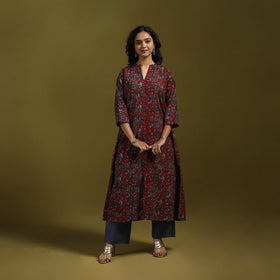 Natural dyed cotton a-line kurta for women 10 - handcrafted