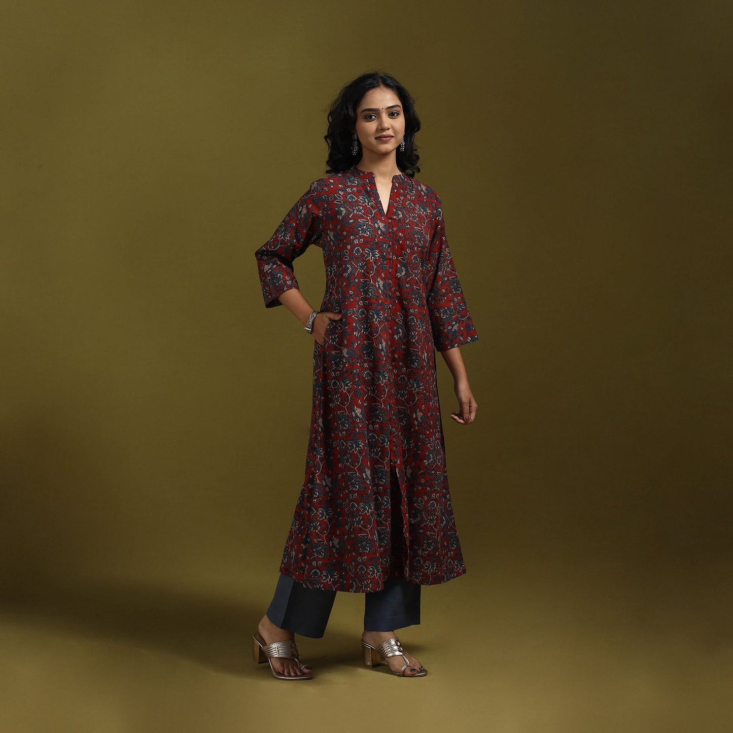 Natural dyed cotton a-line kurta for women 10 - handcrafted
