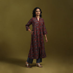 Natural dyed cotton a-line kurta for women 10 - handcrafted