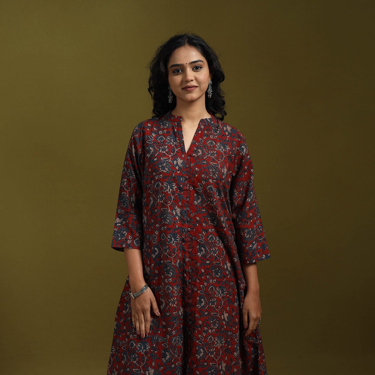 Natural dyed cotton a-line kurta for women 10 - handcrafted