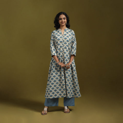 Natural dyed cotton a-line kurta for women 11 - handcrafted