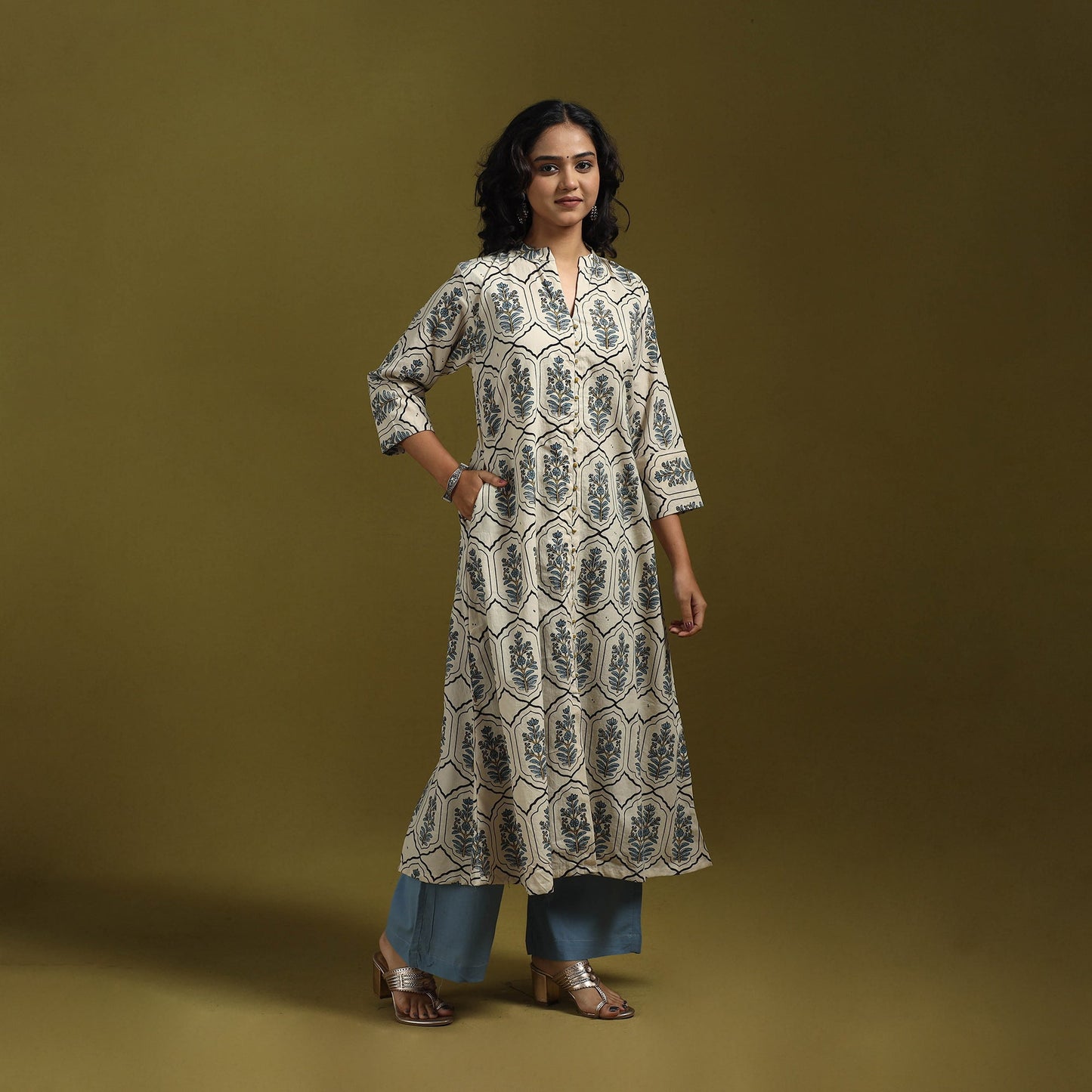 Natural dyed cotton a-line kurta for women 12 - handcrafted