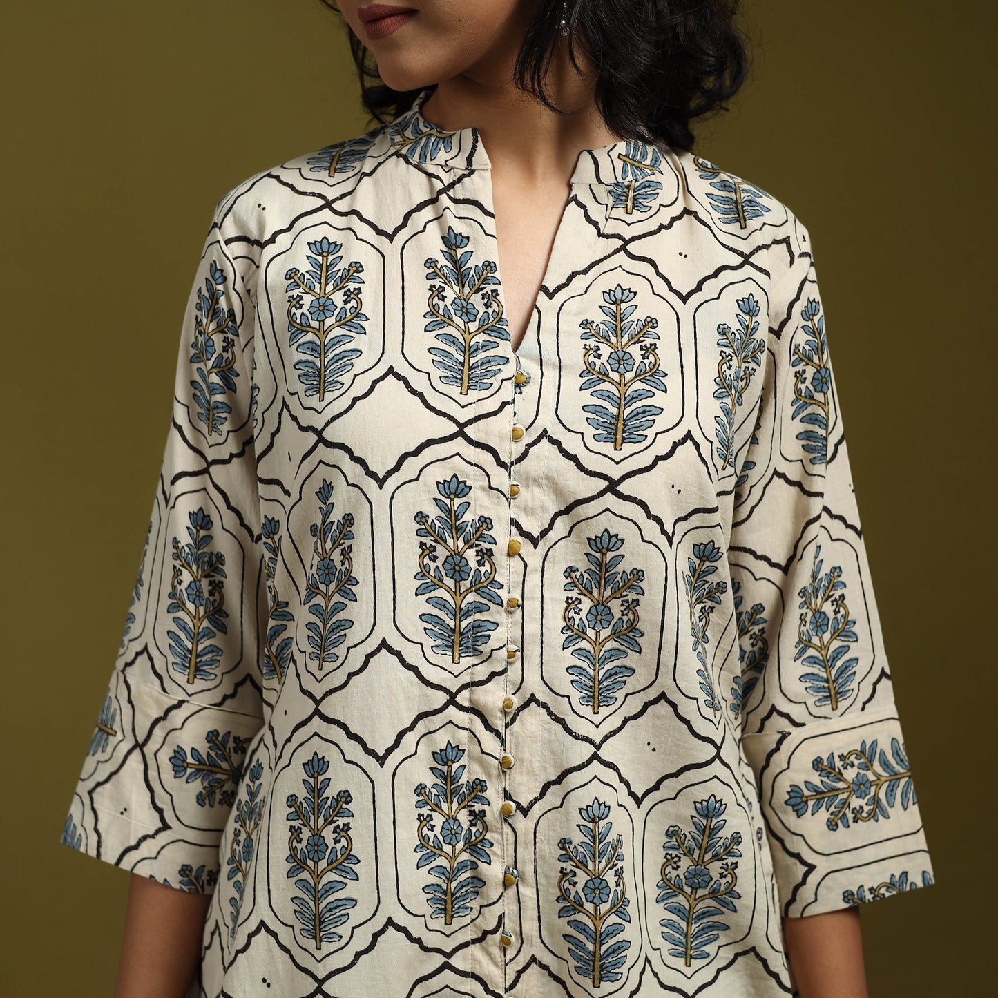 Natural dyed cotton a-line kurta for women 12 - handcrafted