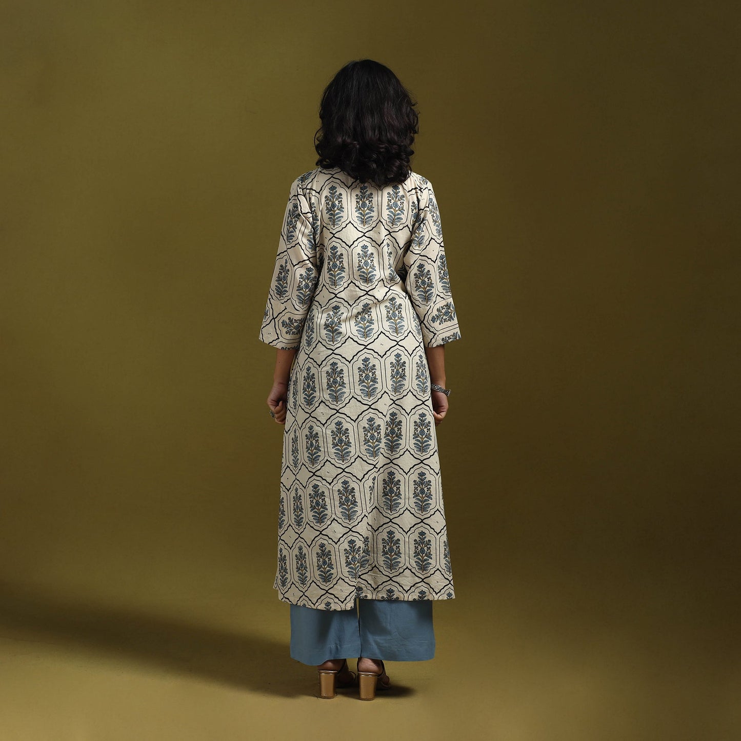 Natural dyed cotton a-line kurta for women 12 - handcrafted