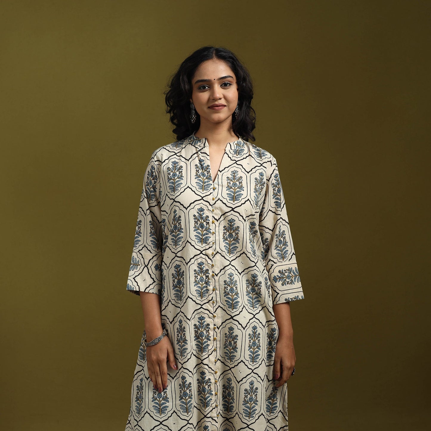 Natural dyed cotton a-line kurta for women 12 - handcrafted