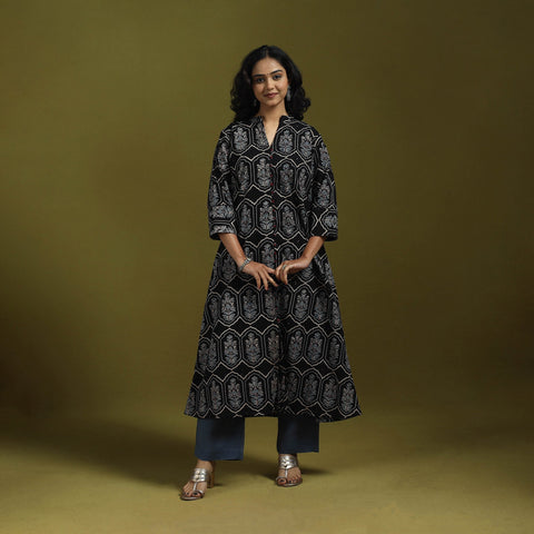 Natural dyed cotton a-line kurta for women 13 - handcrafted