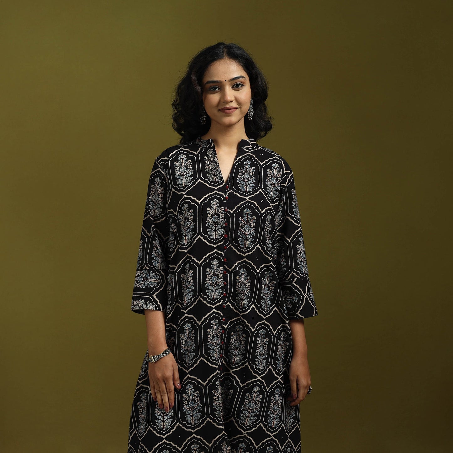 Natural dyed cotton a-line kurta for women 13 - handcrafted