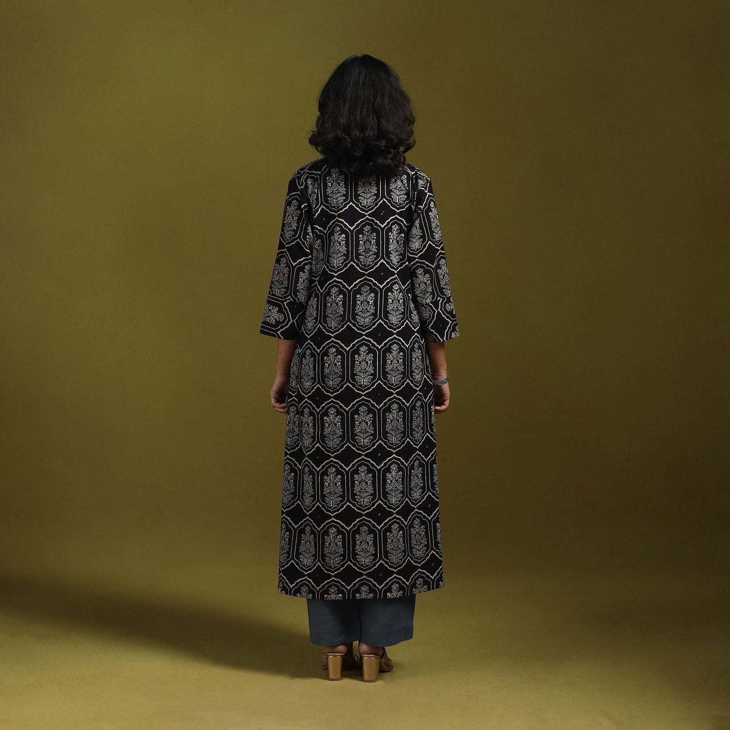 Natural dyed cotton a-line kurta for women 13 - handcrafted