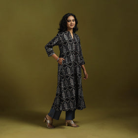 Natural dyed cotton a-line kurta for women 13 - handcrafted