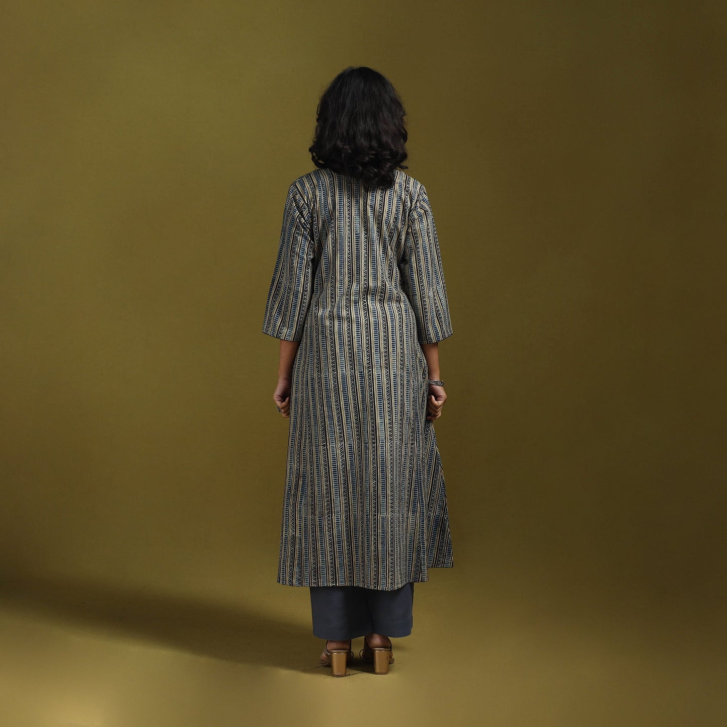 Natural dyed cotton a-line kurta for women 14 - handcrafted