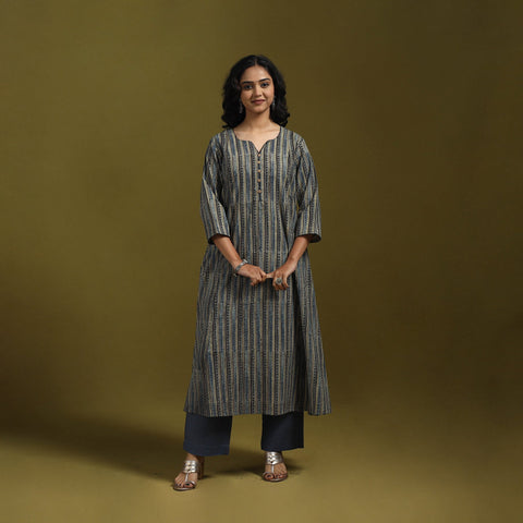 Natural dyed cotton a-line kurta for women 14 - handcrafted