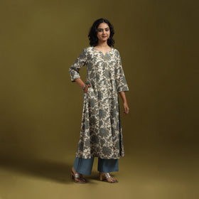 Natural dyed cotton a-line kurta for women 16 - handcrafted