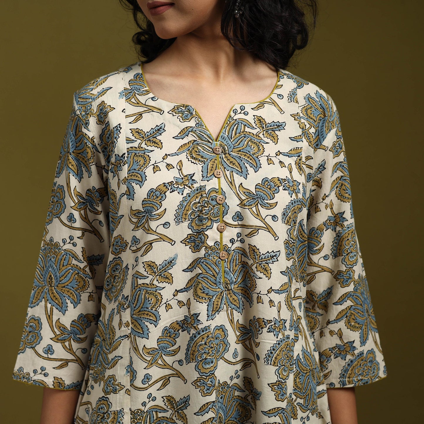 Natural dyed cotton a-line kurta for women 16 - handcrafted