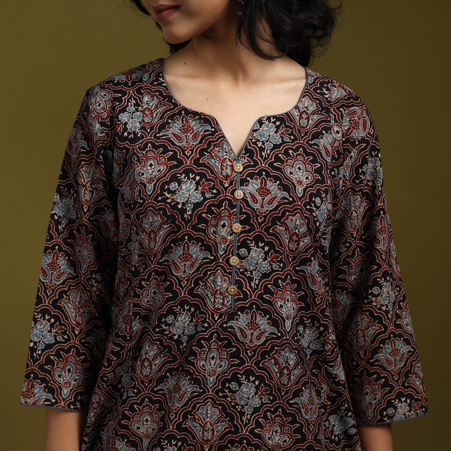 Natural dyed cotton a-line kurta for women 17 - handcrafted