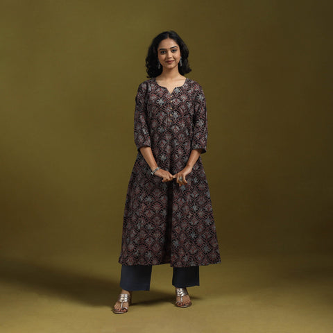 Natural dyed cotton a-line kurta for women 17 - handcrafted