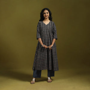 Natural dyed cotton a-line kurta for women 18 - handcrafted