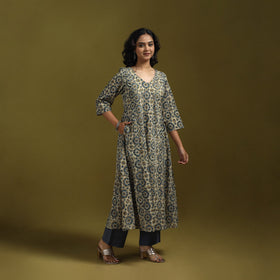 Natural dyed cotton a-line kurta for women 19 - handcrafted