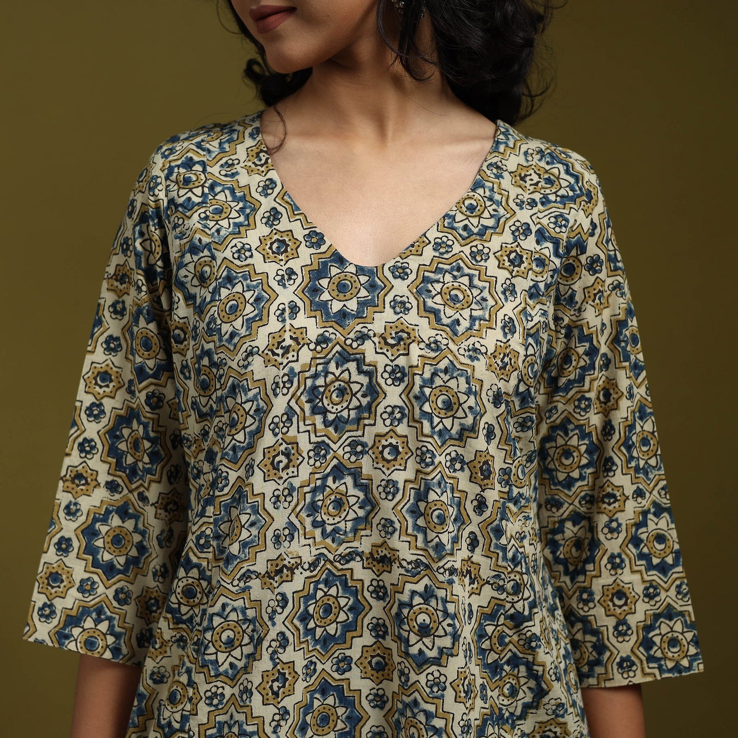 Natural dyed cotton a-line kurta for women 19 - handcrafted