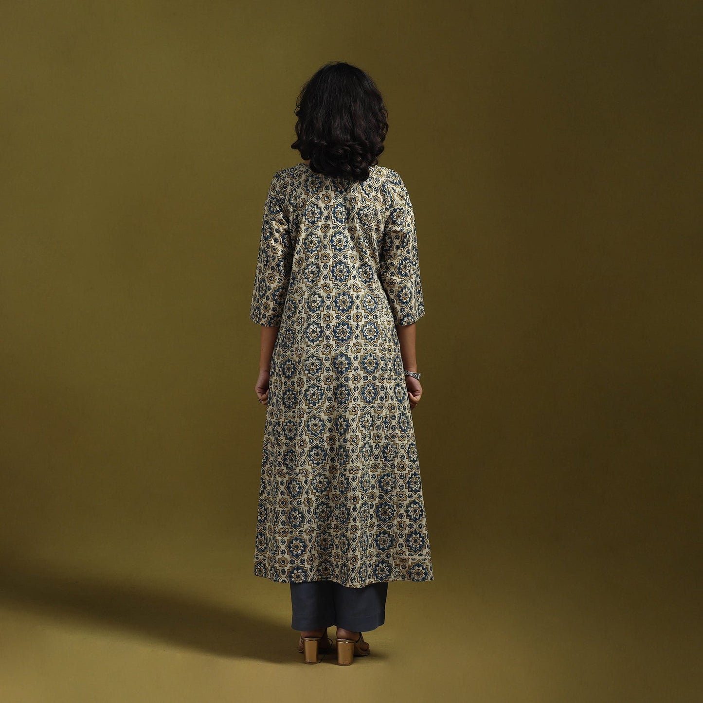 Natural dyed cotton a-line kurta for women 19 - handcrafted