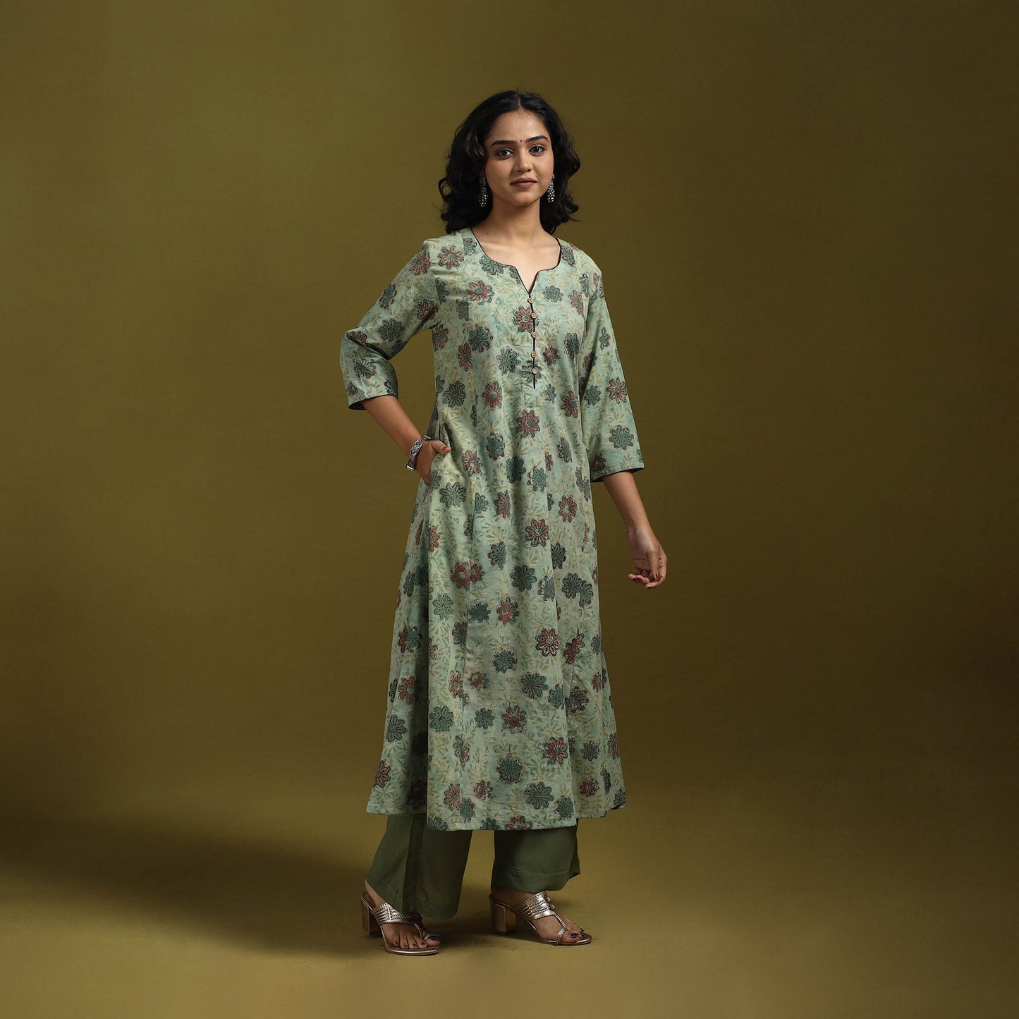 Natural dyed cotton a-line kurta for women 20 - handcrafted