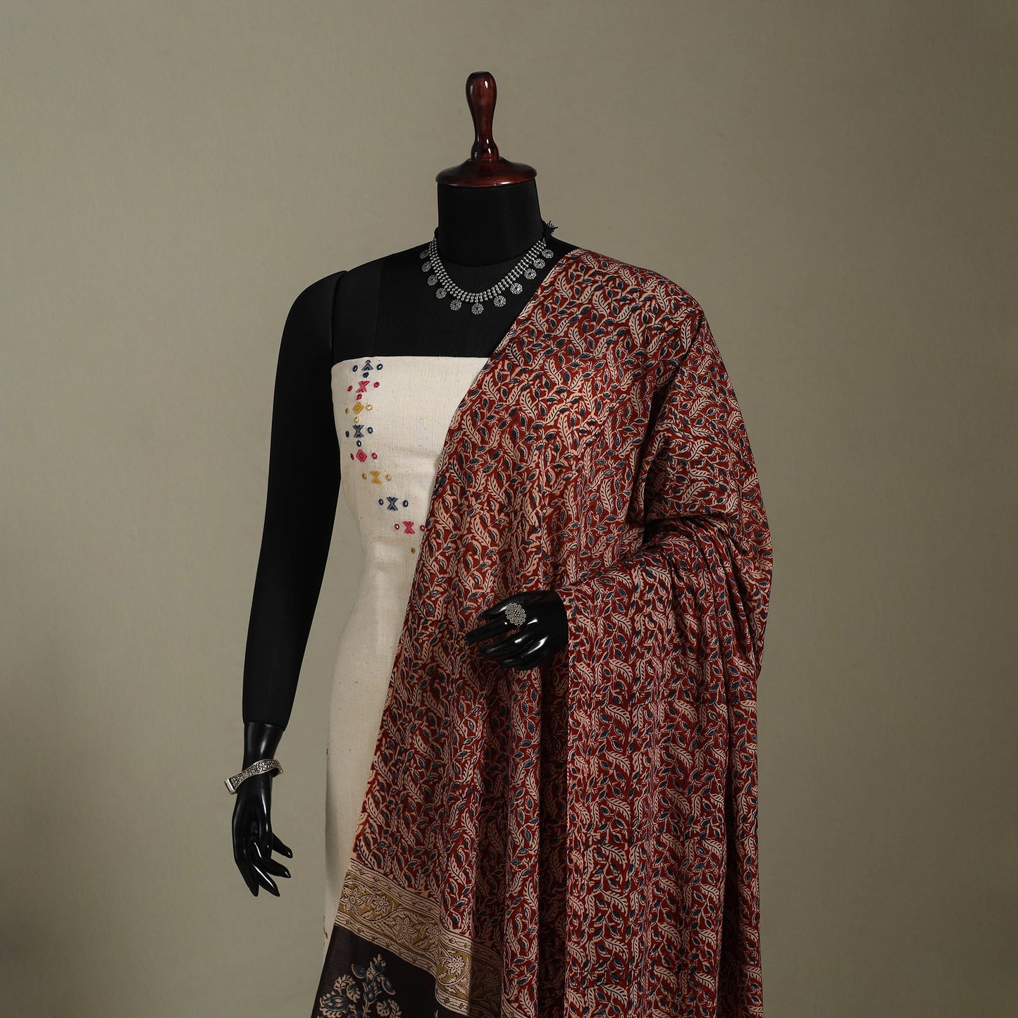 Natural Dyed Block Print Cotton Pedana Kalamkari Dupatta