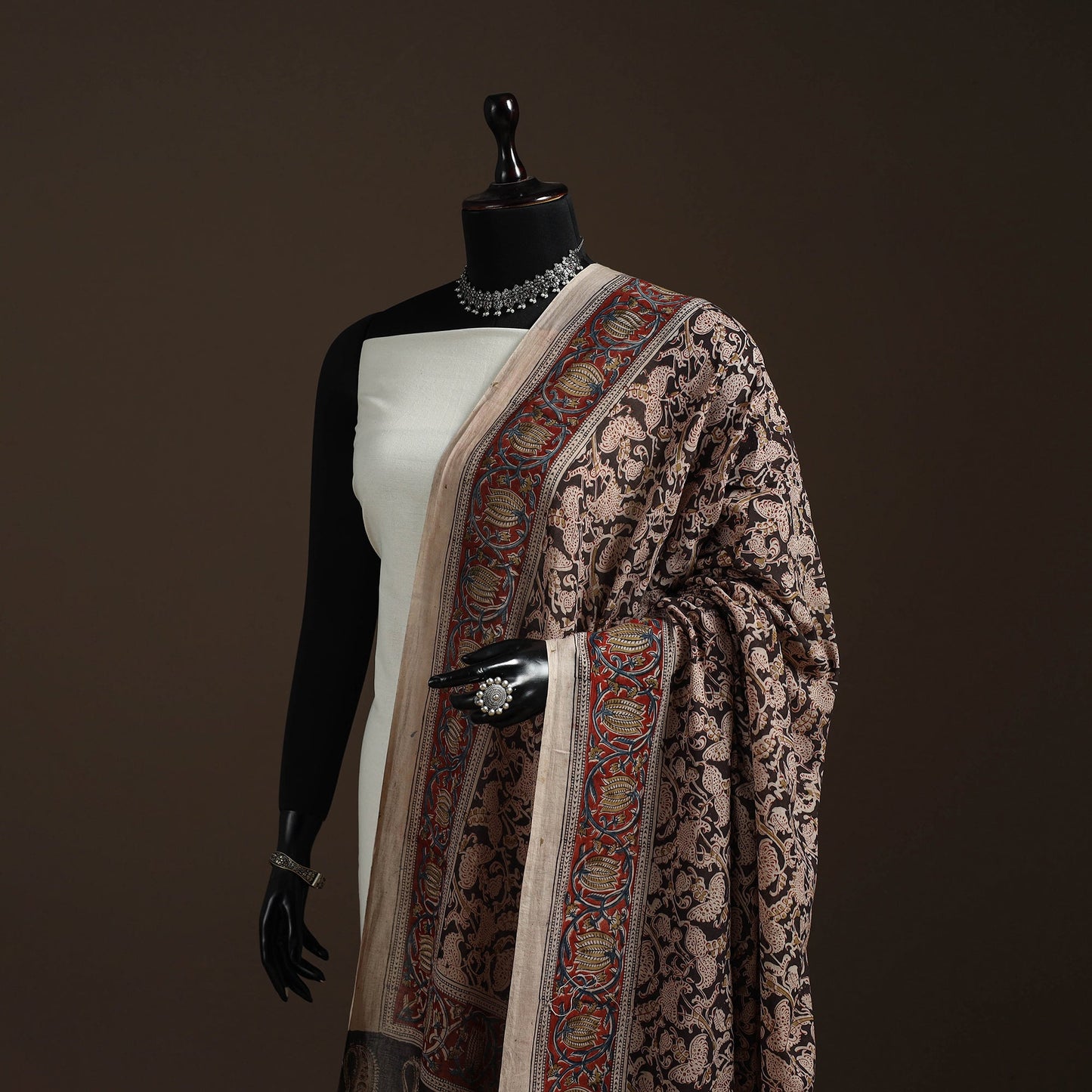 Natural dyed cotton pedana kalamkari dupatta 19