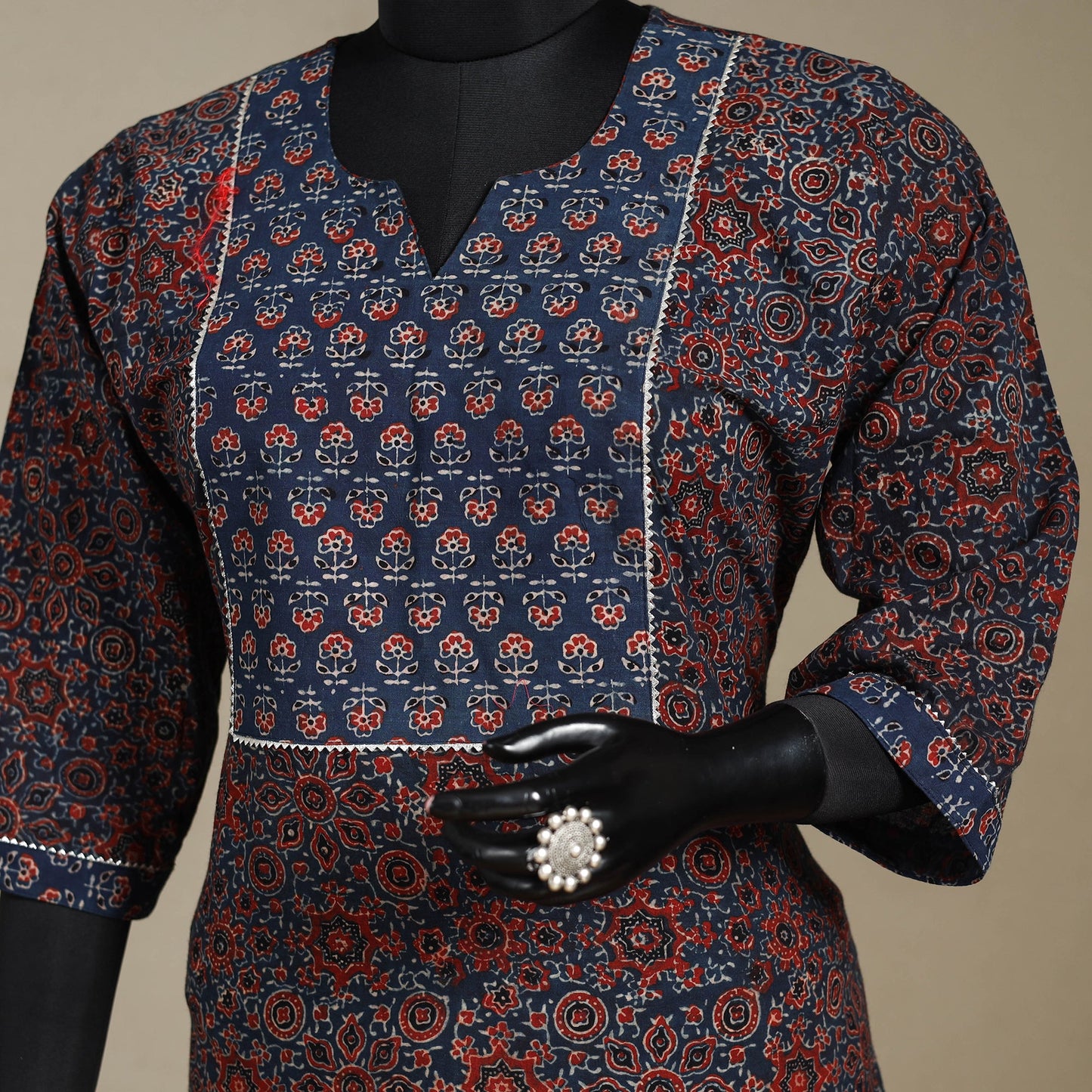 Natural dyed cotton straight kurta 03 - 2xl - handcrafted