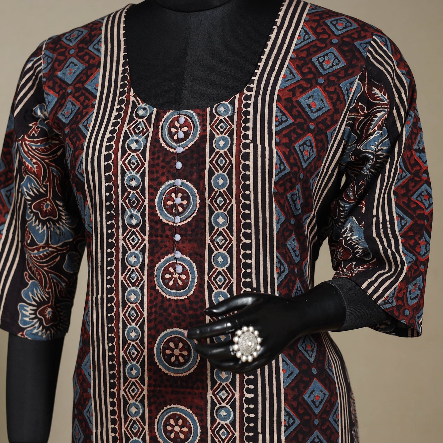 Natural dyed cotton straight kurta 04 - 2xl - handcrafted