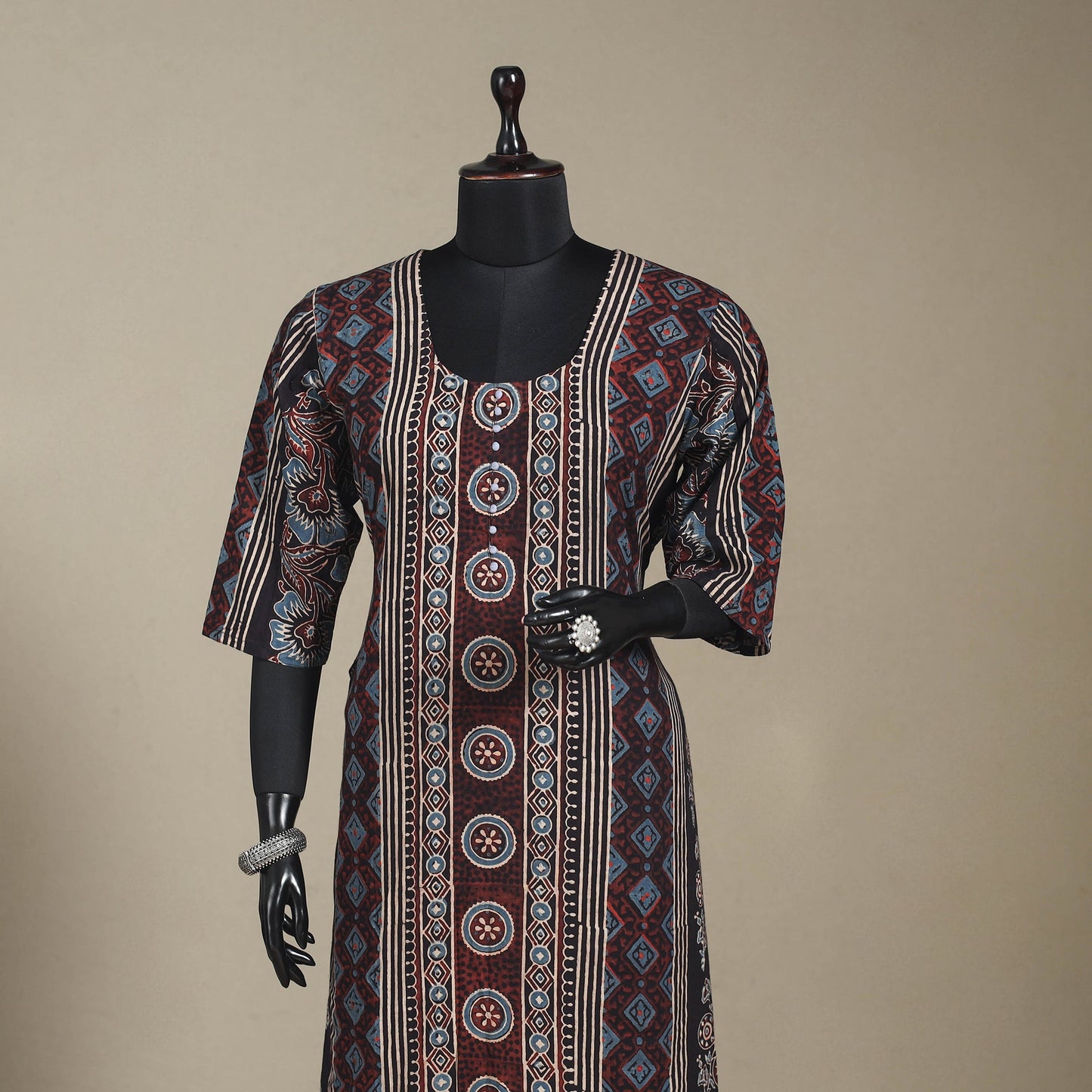 Natural dyed cotton straight kurta 04 - 2xl - handcrafted