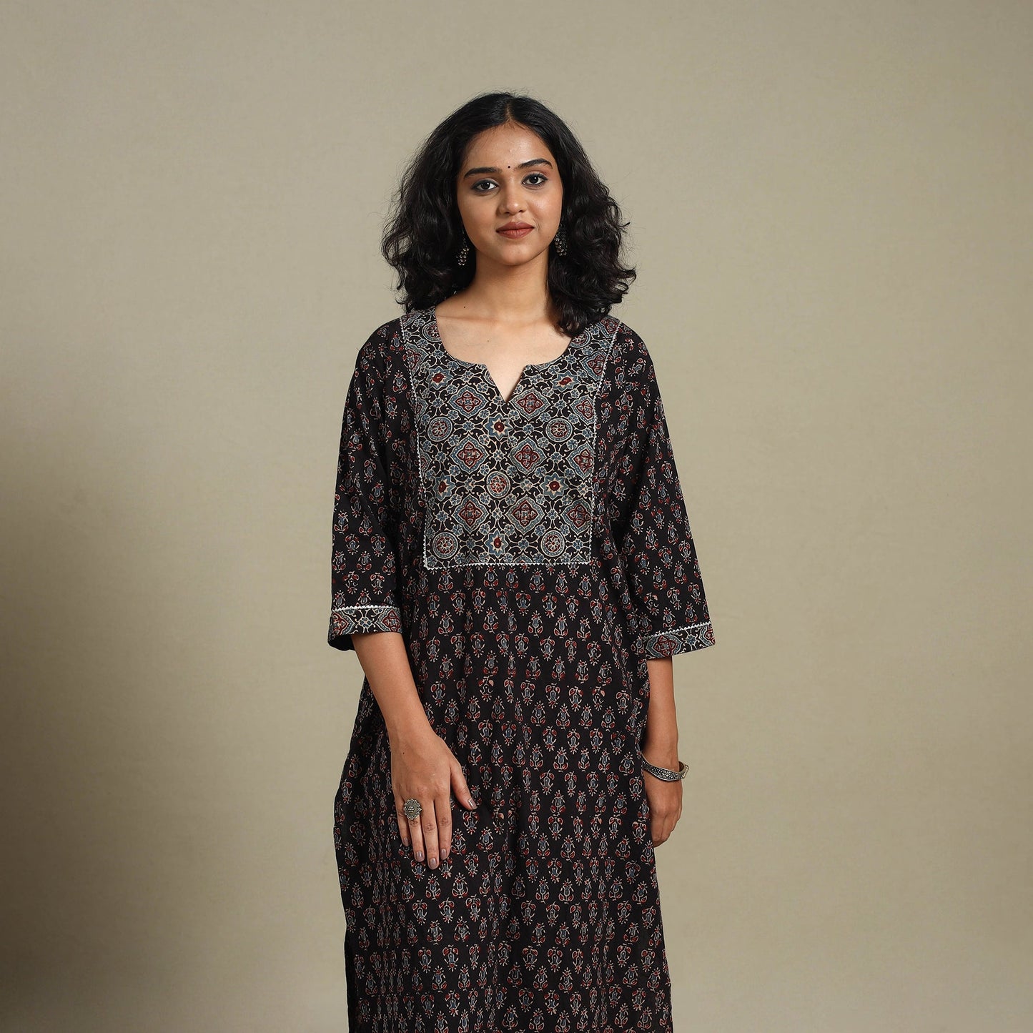 Natural dyed cotton straight kurta 06 - l - handcrafted