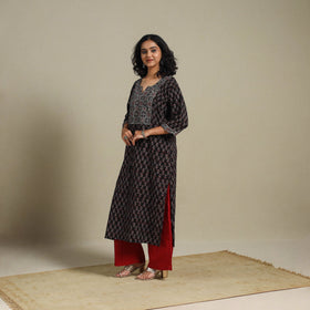 Natural dyed cotton straight kurta 06 - l - handcrafted