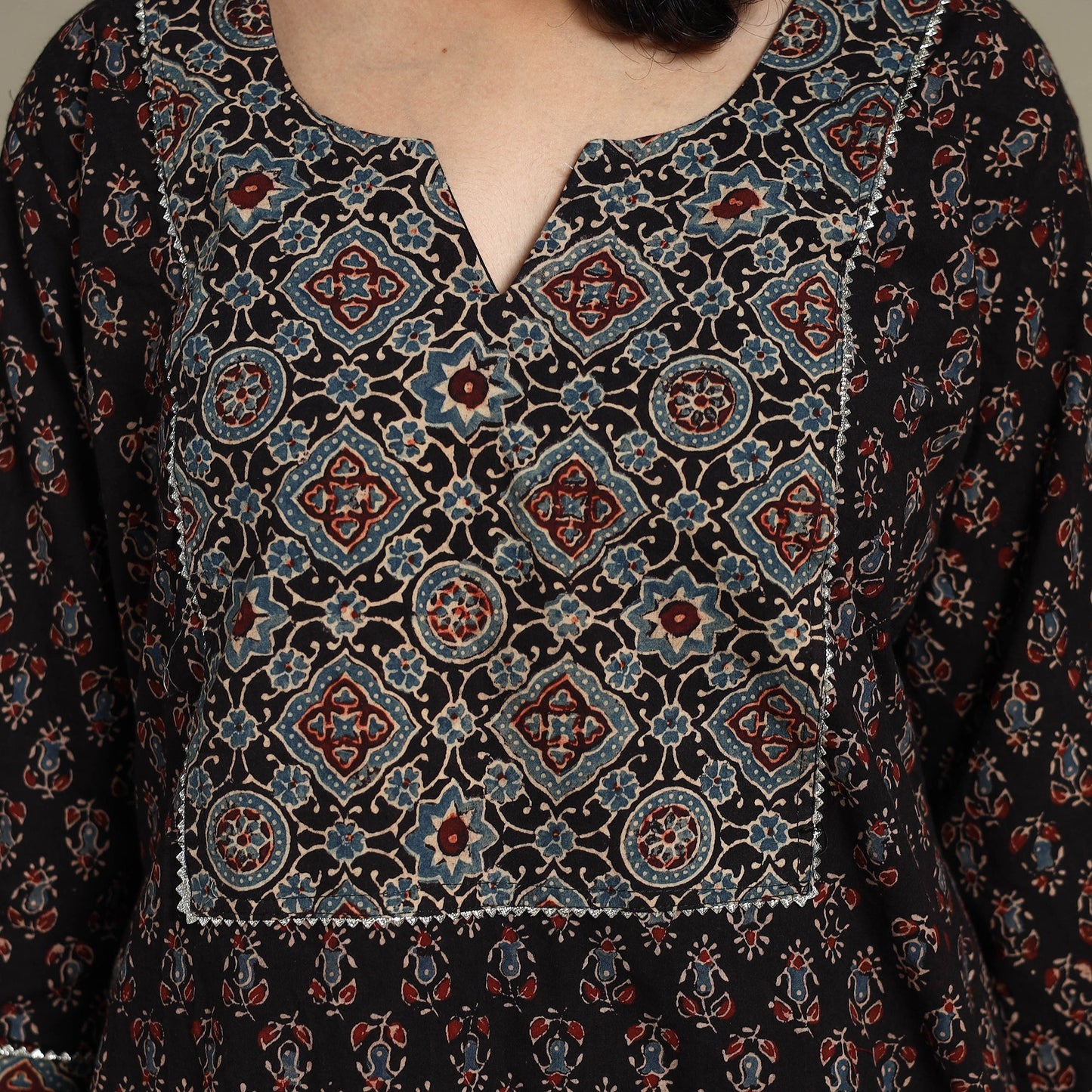 Natural dyed cotton straight kurta 06 - l - handcrafted