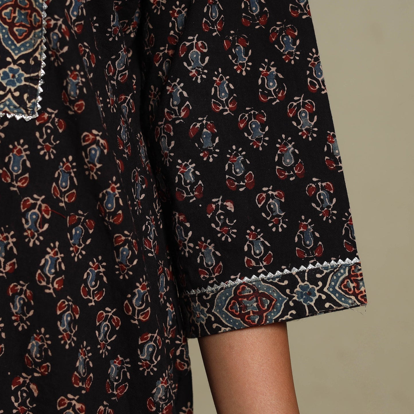 Natural dyed cotton straight kurta 06 - l - handcrafted