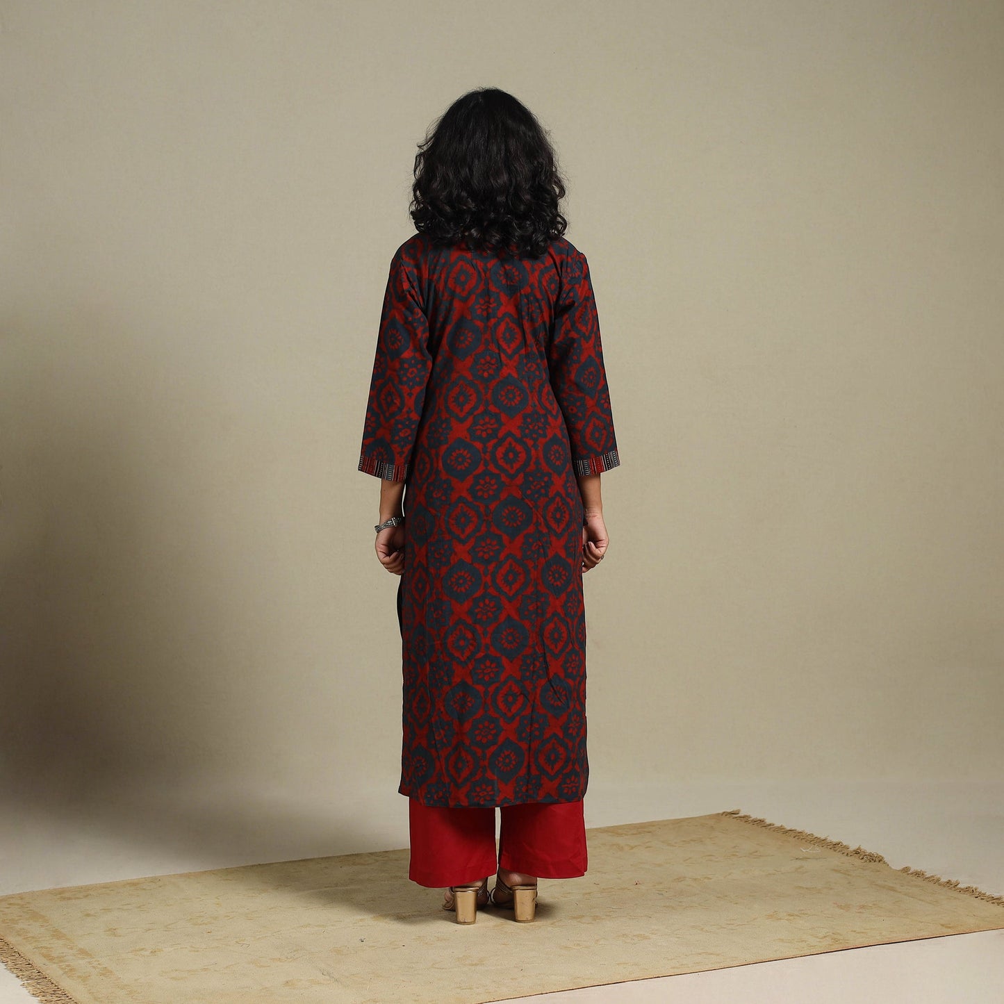 Natural dyed cotton straight kurta 08 - s - handcrafted