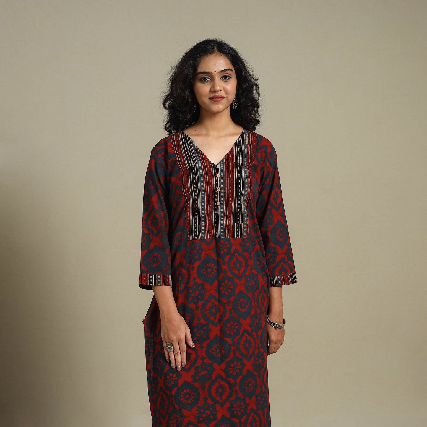 Natural dyed cotton straight kurta 08 - s - handcrafted