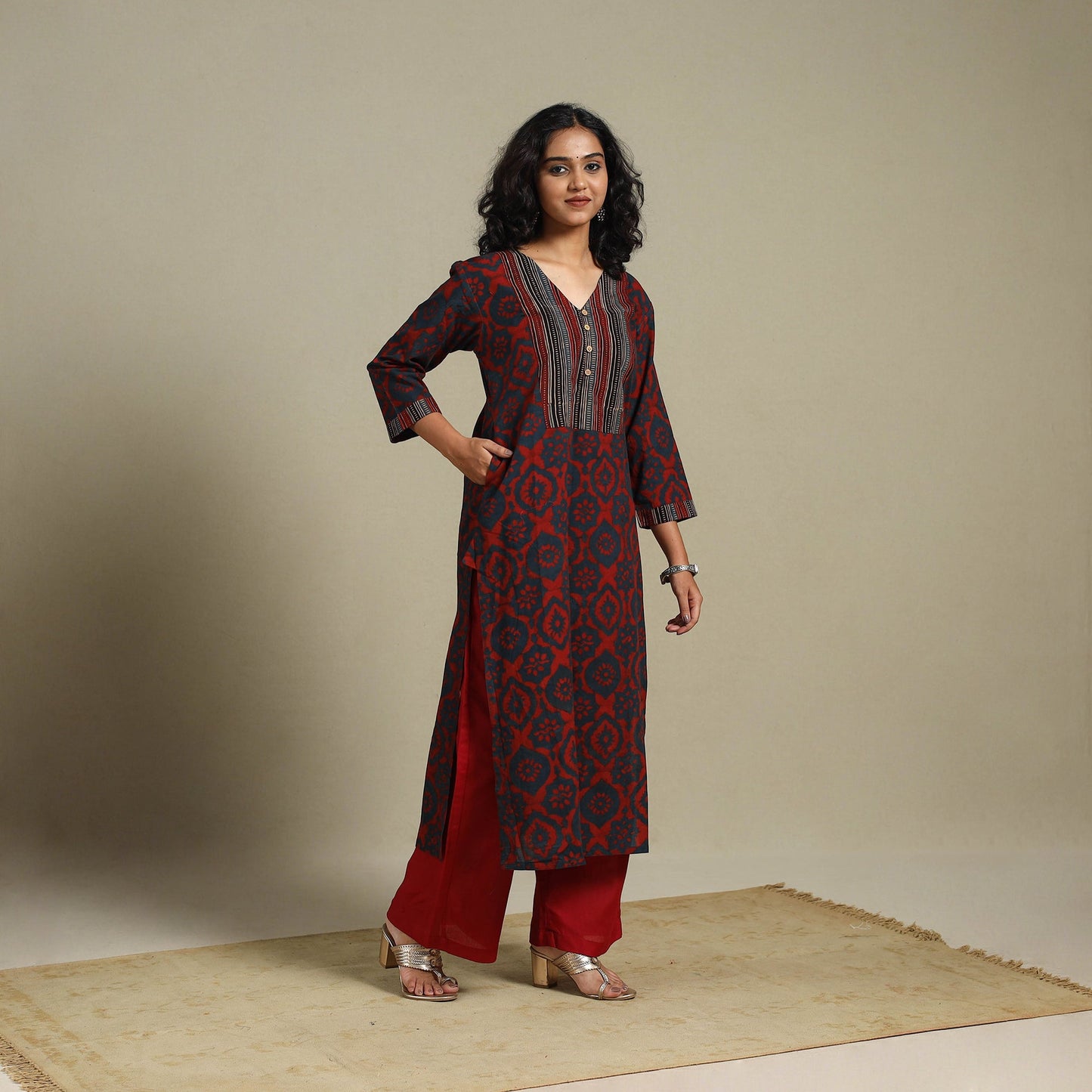 Natural dyed cotton straight kurta 08 - s - handcrafted