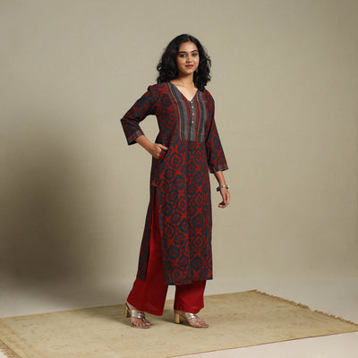 Natural dyed cotton straight kurta 08 - s - handcrafted