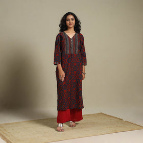 Natural dyed cotton straight kurta 08 - s - handcrafted