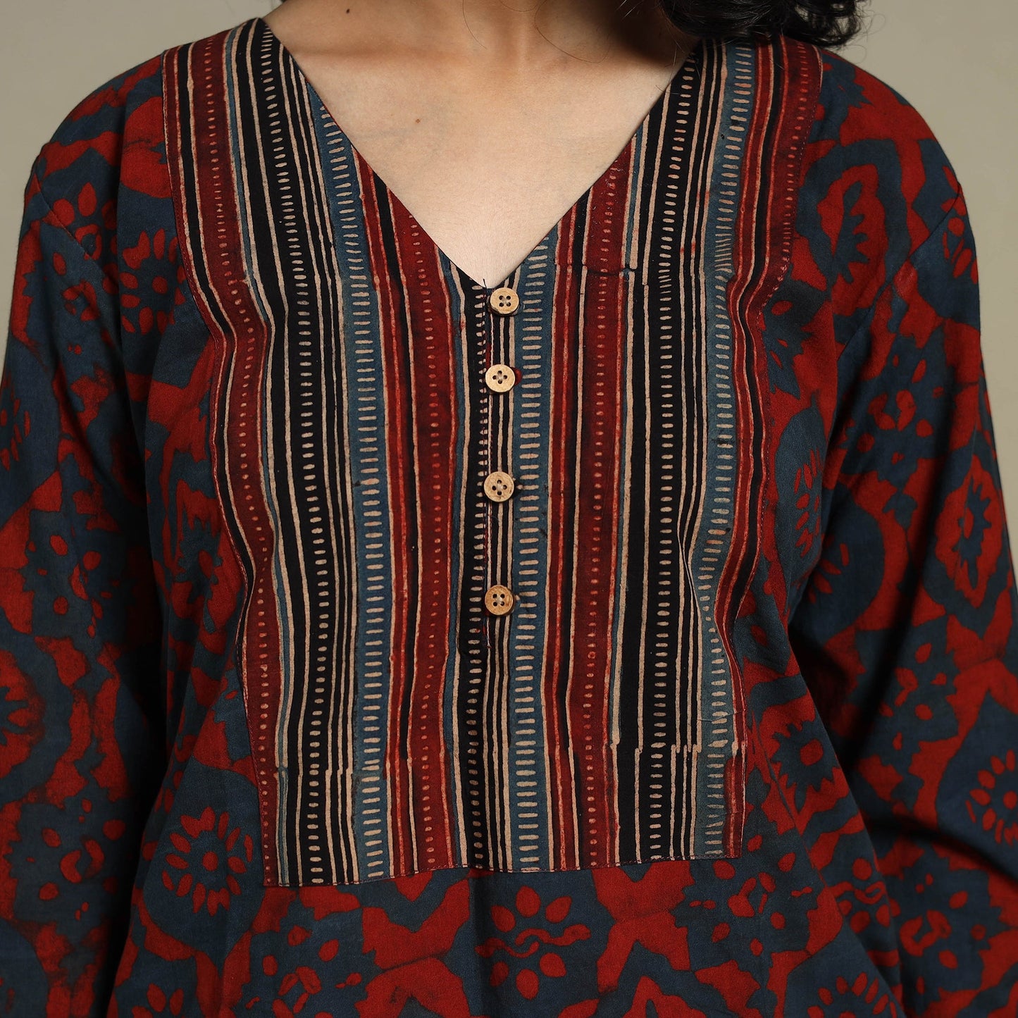 Natural dyed cotton straight kurta 08 - s - handcrafted