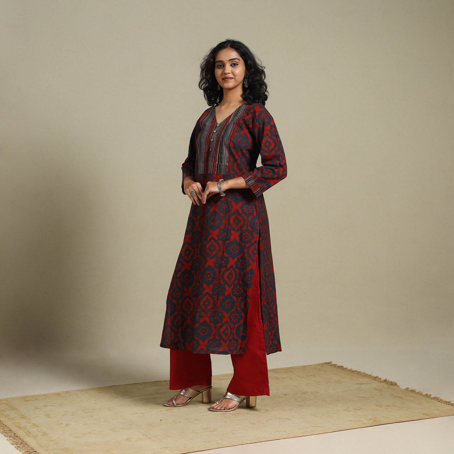 Natural dyed cotton straight kurta 08 - s - handcrafted