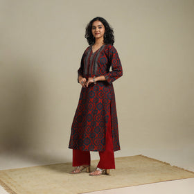 Natural dyed cotton straight kurta 08 - s - handcrafted